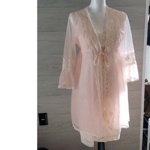 Sexy Vintage Pale Pink Robe With Cream Lace (XS-M)